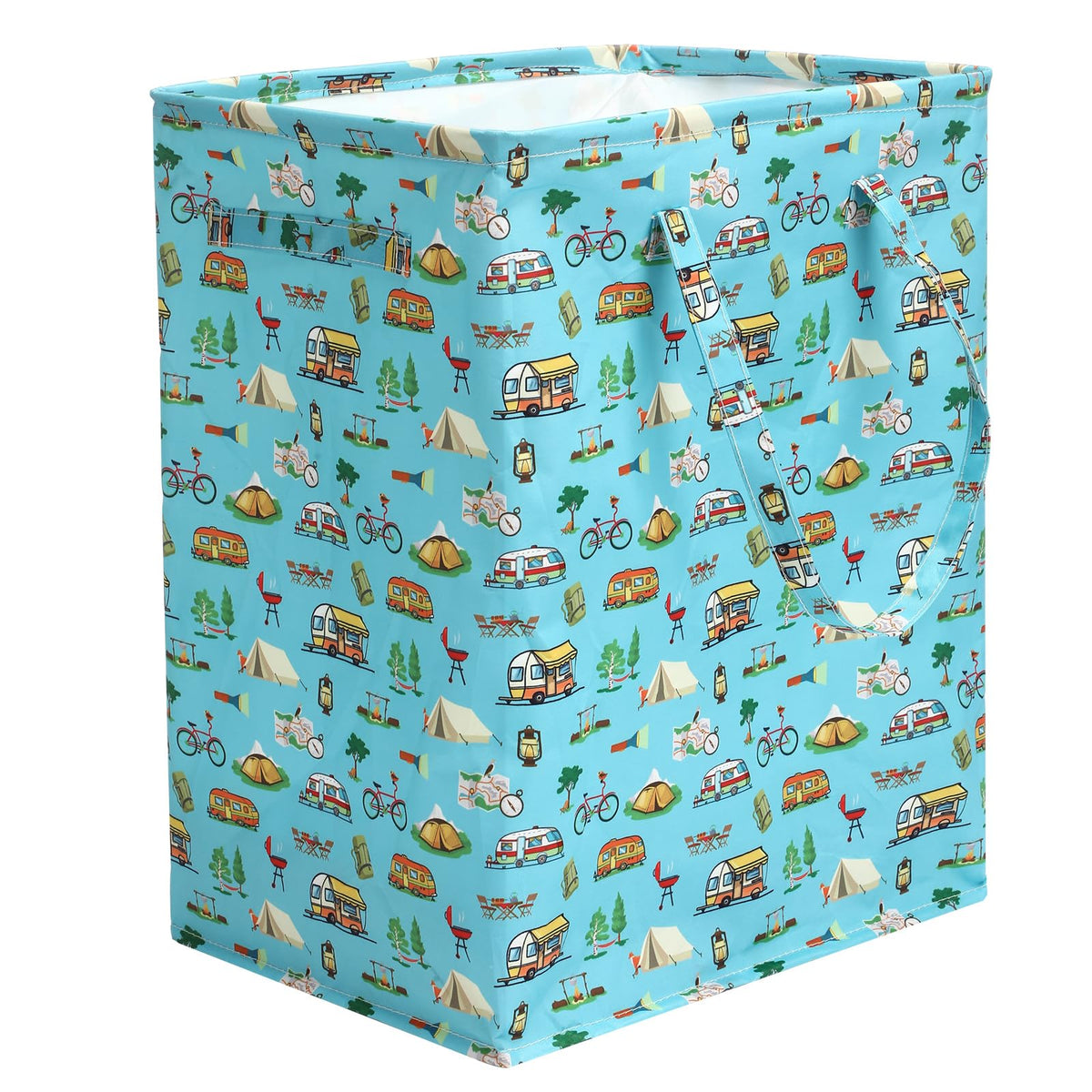 60 L Large RV Collapsible Laundry Hamper with Lid and Drawstring Freestanding Waterproof Laundry Basket, Long Handles for Portab