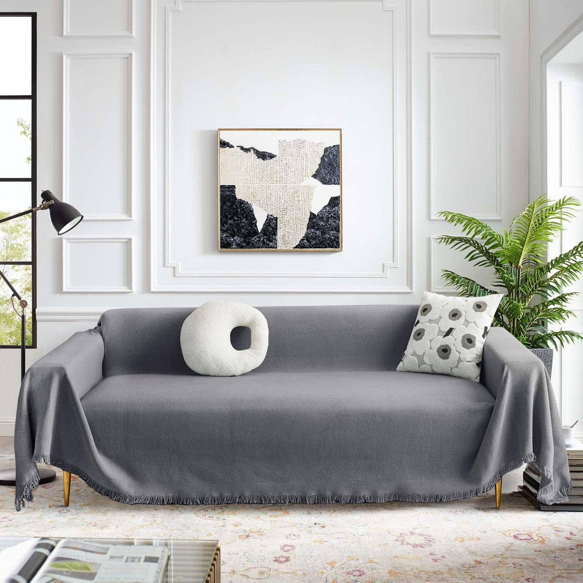 Meetsky Couch Cover Sofa Slipcover Grey Couch Protector Covers For Sectional Sofa Universal Fit For Couch 2-3 Seat, Thick Washab