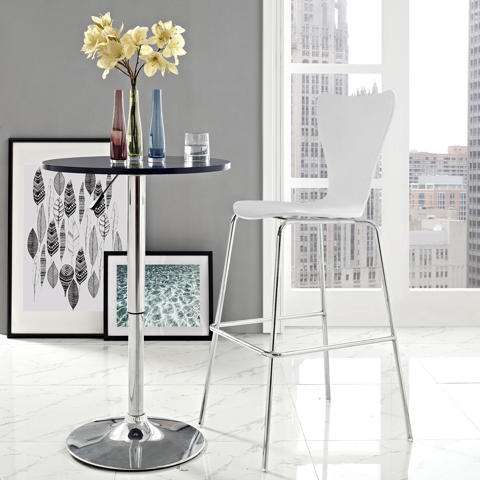 Modway Ernie Mid-Century Modern Wood Bar Stool In White