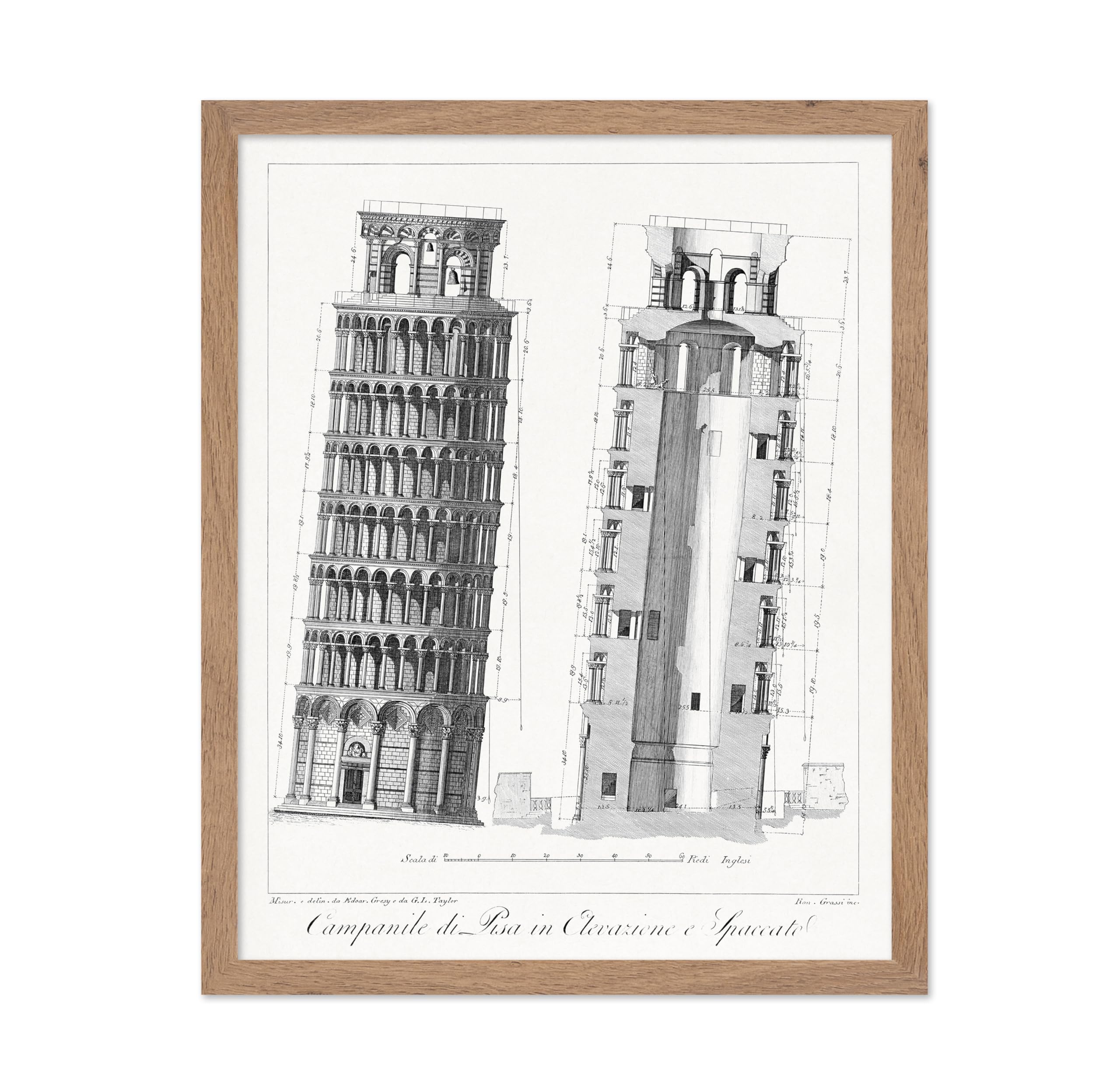 Poster Master Vintage Illustration Poster - Retro Minimalist Print - Leaning Tower of Pisa, Blueprint, Aesthetic - Gift for Arch