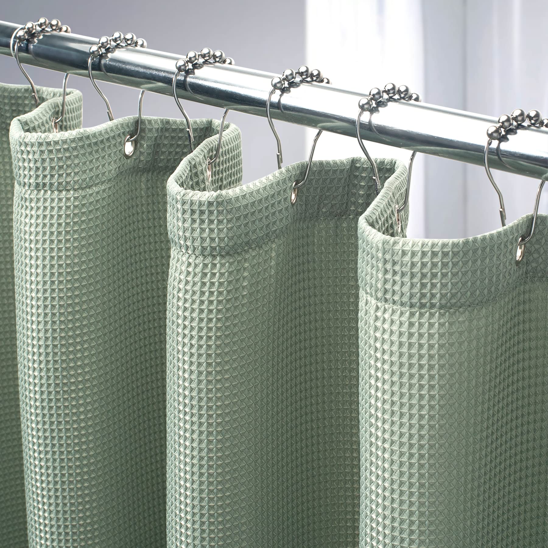 Amazerbath Sage Green Shower Curtain, Waffle Shower Curtain, Fabric Shower Curtain With Waffle Weave, Heavy Duty Hotel Quality B