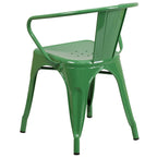 Flash Furniture Luna Commercial Grade Green Metal Indoor-Outdoor Chair with Arms