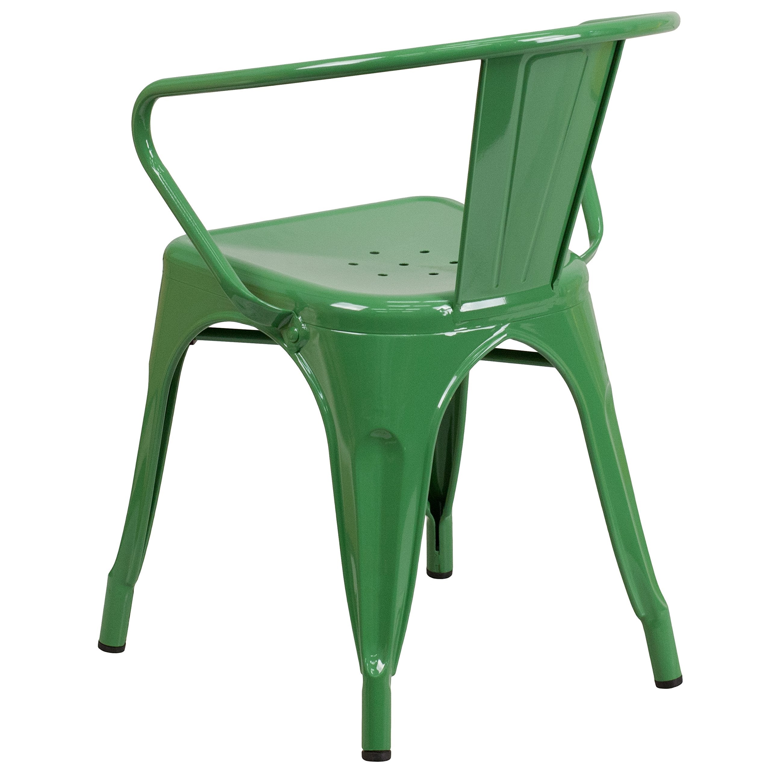 Flash Furniture Luna Commercial Grade Green Metal Indoor-Outdoor Chair with Arms