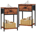 Furologee Nightstands Set Of 2, Industrial End Table With Fabric Drawer And Storage Shelf, Retro Bedside Tables Organizer, Side Table For Living Room Bedroom, Rustic Brown