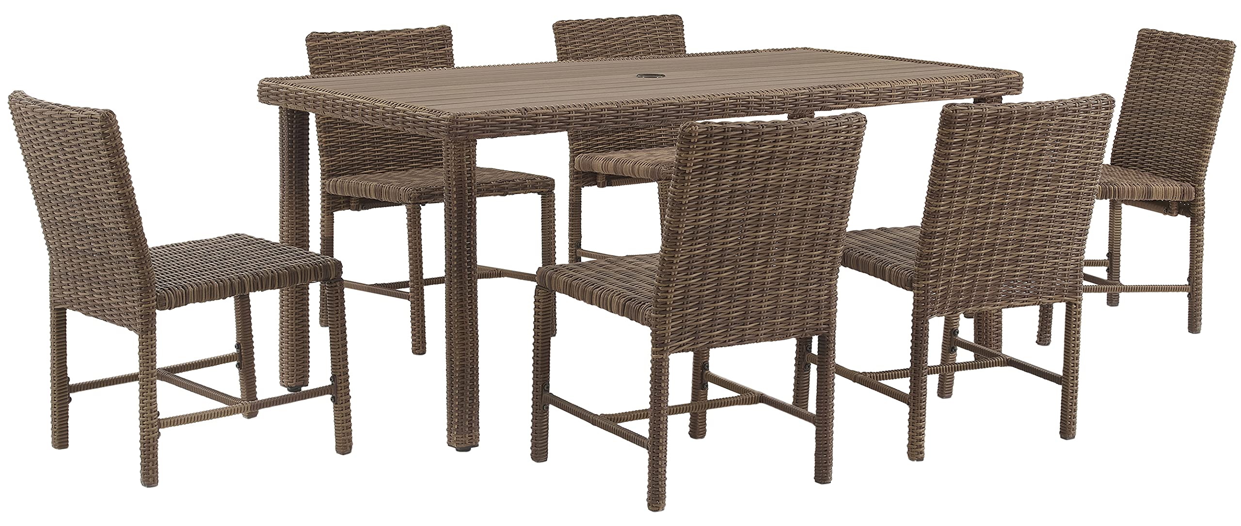 Crosley Furniture Bradenton 7-Piece Outdoor Dining Set For 6, Wicker Patio Table And Chairs For Backyard, Weathered Brown With Navy Cushions