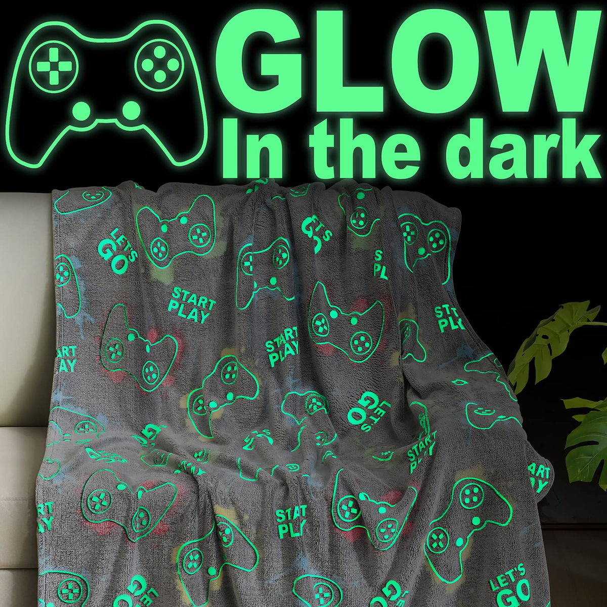 Jekeno Glow In The Dark Gaming Blanket Gamer Game Controller Throw Gift Toys For Kids Boys Teen Son Adults Gamepad Presents East
