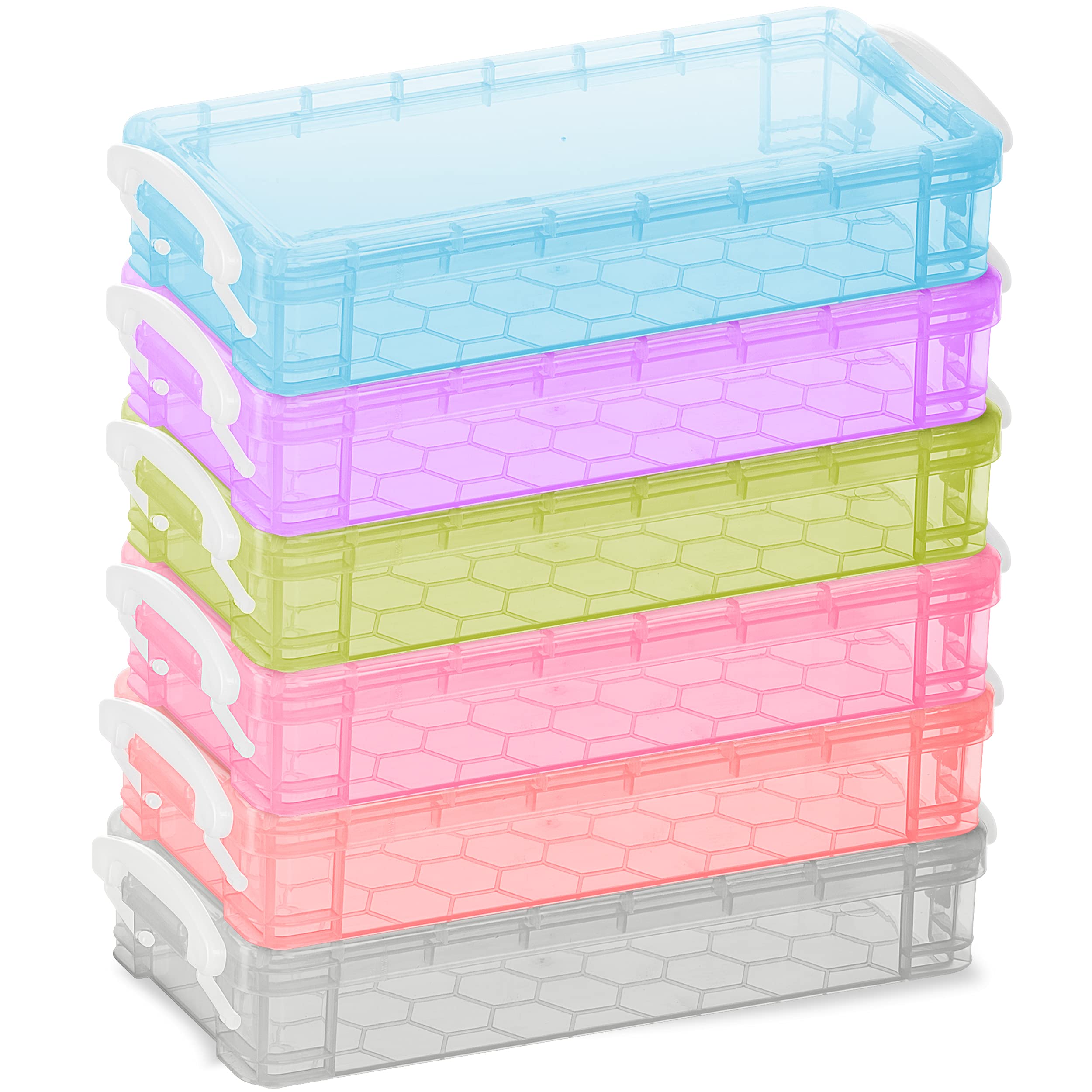 Enday Pencil Case, Plastic Stackable Assorted Color Box, Large Capacity School & Office Supplies Pencil Utility Box Storage Orga