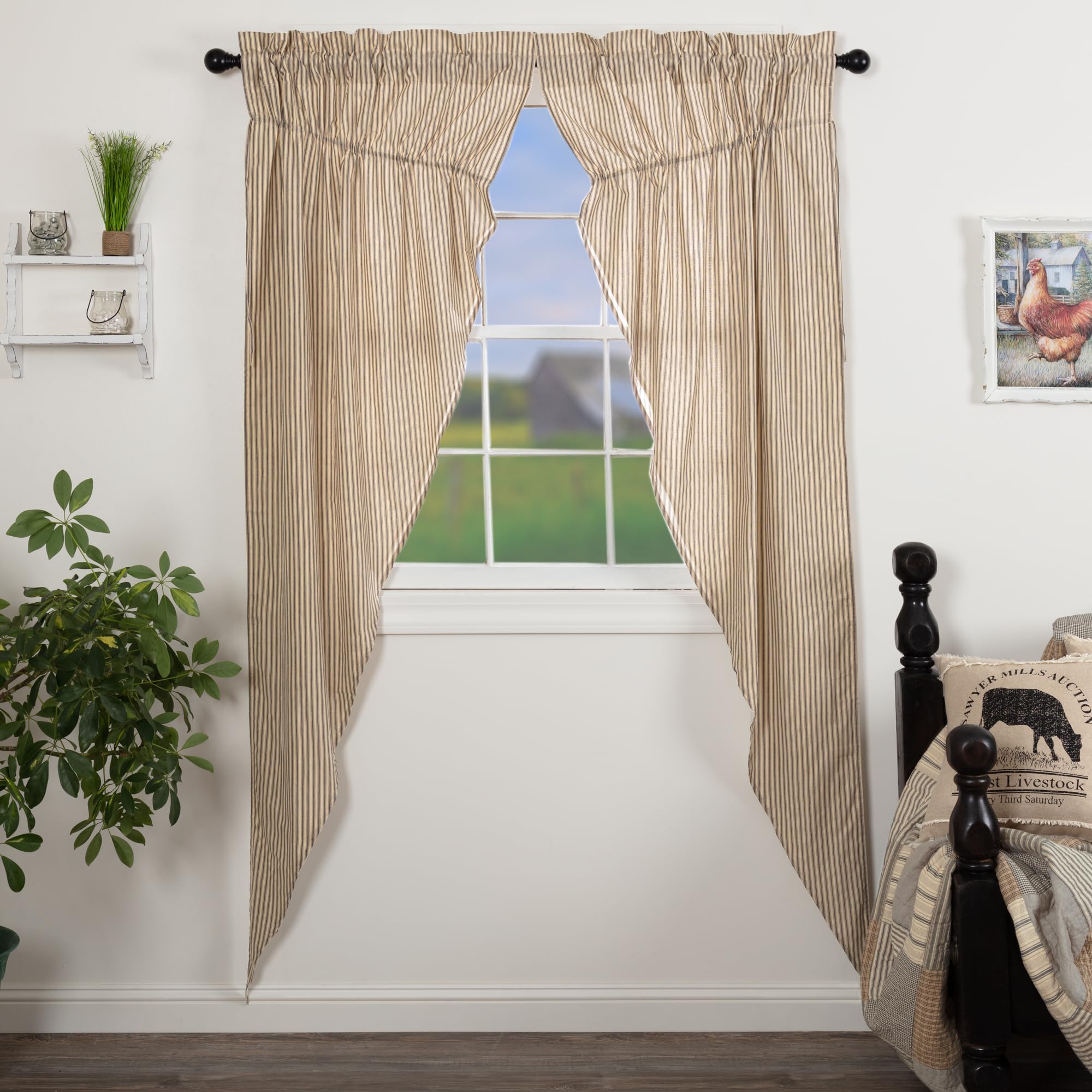 Vhc Brands Sawyer Mill Charcoal Prairie Curtain Set Lined Drapes 84 Inch Long Farmhouse Country Stripes Cotton For Living Room