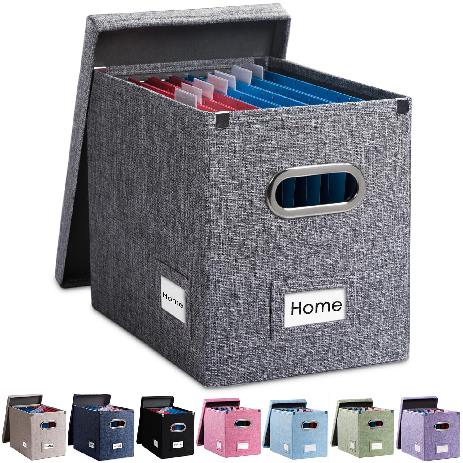 Prandom File Organizer Box - Set Of 1 Collapsible Decorative Linen Filing Storage Hanging File Folders With Lids Office Cabinet