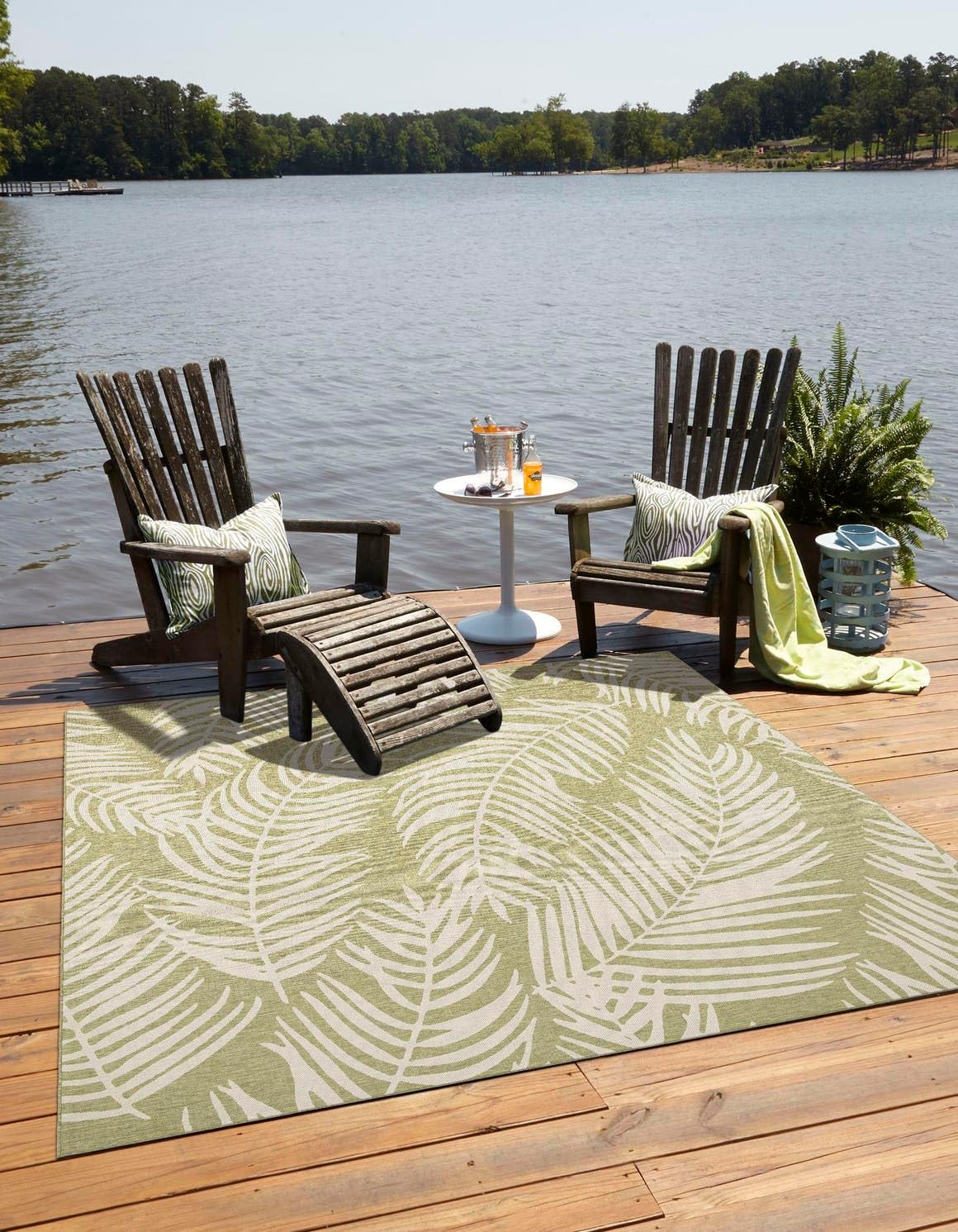 Unique Loom Outdoor Botanical Collection Area Rug - Palm (6 1 Square Green/Ivory)