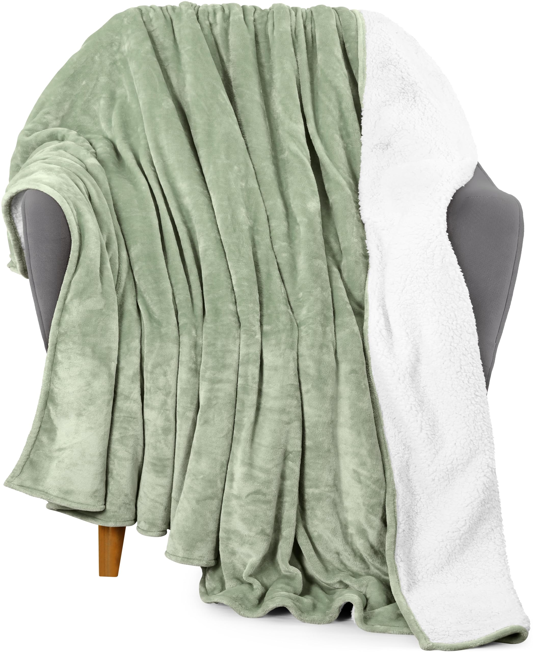 Utopia Bedding Sherpa Blanket Throw Size [Sage Green, 50X60 Inches] - 480Gsm Thick Warm Plush Fleece Reversible Blanket For Bed,