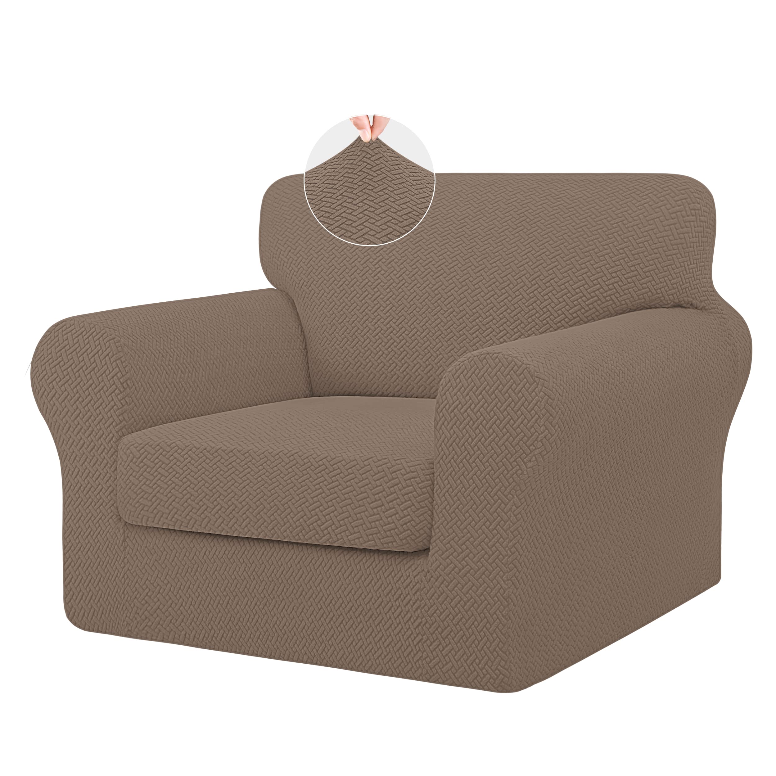 ISSUNTEX 2 Pieces High Stretch Thicken Chair Couch Covers, Soft Sofa Slipcover for 1 Separate Cushion Couch, Jacquard Fabric Ela