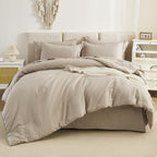 Litanika Comforter California King Size Set Oatmeal - 7 Pieces Bed In A Bag California King Beddding Comforter Sets, Plain Light