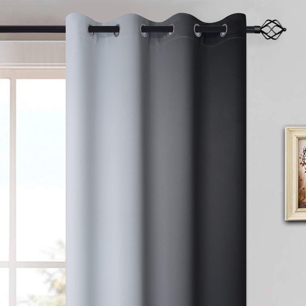 Yakamok Light Blocking Grommet Ombre Curtains,Symmetrical Gradient Color Curtains, Room Darkening Drapes For Bedroom (Black And