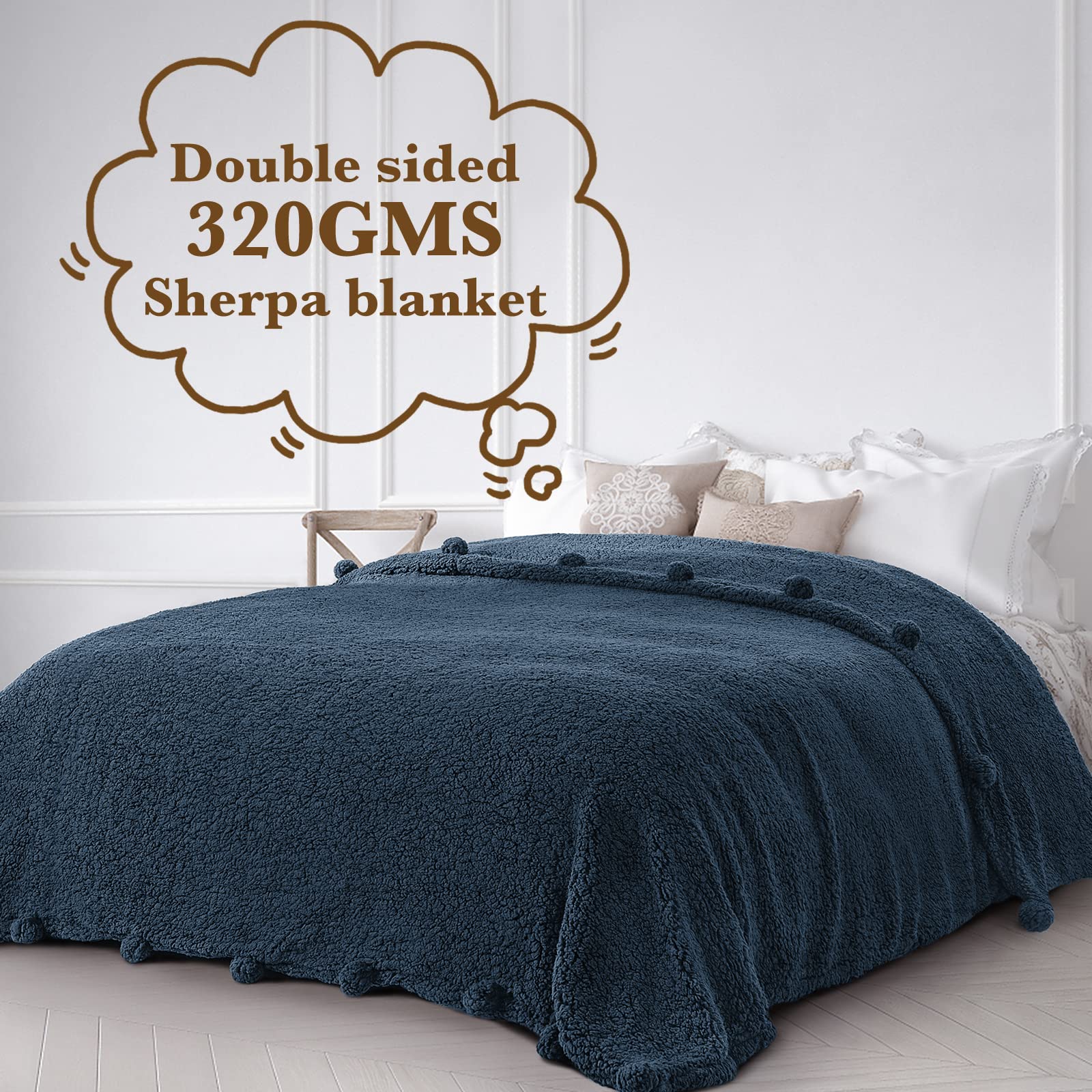 Lbro2M Double Sided Sherpa Blanket,Twin Size Super Soft Fuzzy Plush Warm Cozy Fluffy Throw Reversible Luxurious Blankets (Navy Blue)