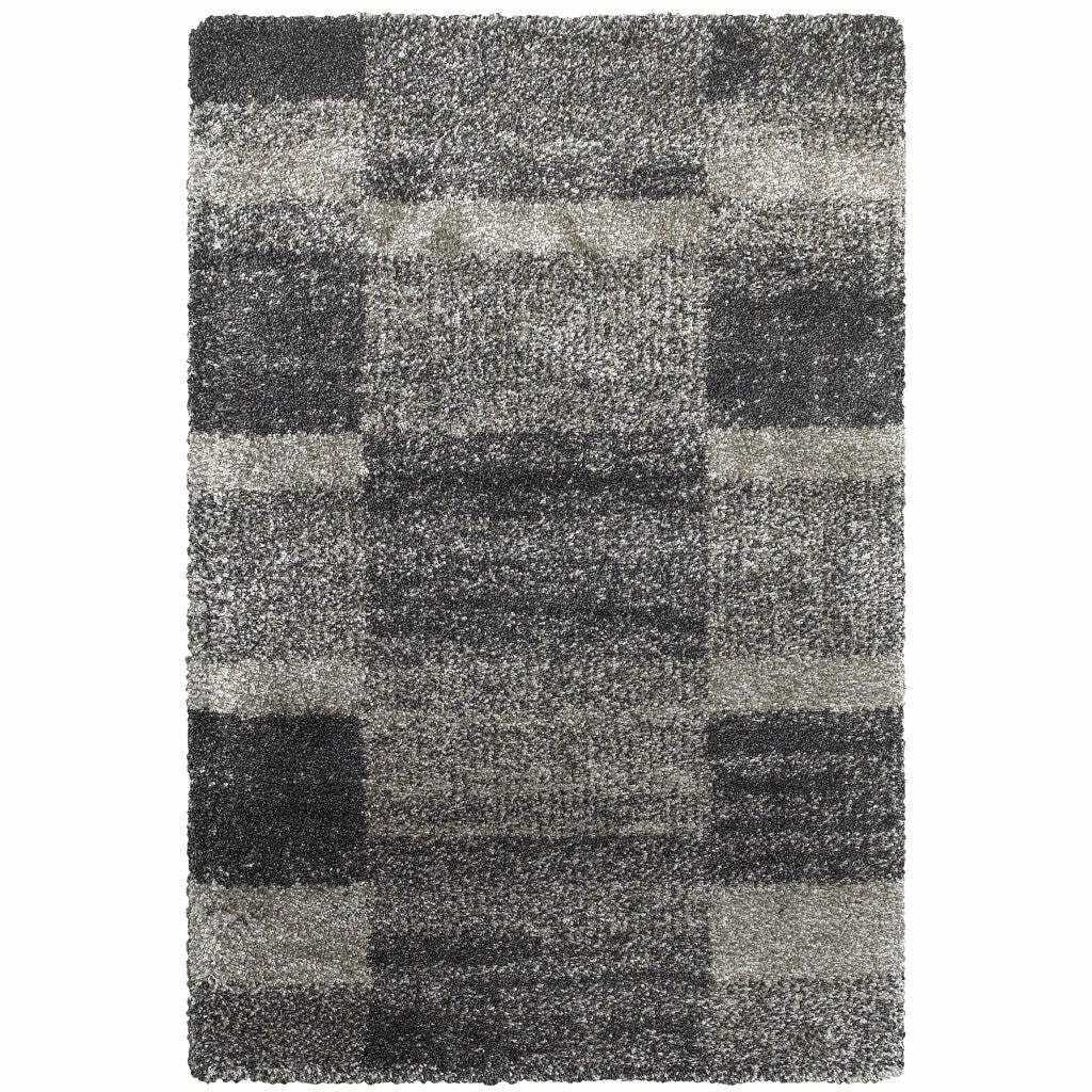 HomeRoots 507876 10 x 13 ft. Geometric Shag Power Loom Stain Resistant Rectangle Area Rug Charcoal Silver & Grey