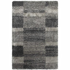 HomeRoots 507874 6 x 9 ft. Charcoal Silver & Gray Geometric Shag Power Loom Stain Resistant Rectangle Area Rug