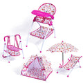 BABESIDE Baby Doll Furniture Set, Doll High Chair, Swing, Beach Chair with Umbrella & Tent, Pretend Play Doll Accessories for Gi
