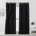 Bujasso Black Full Blackout Curtain Panels With Sheer Overlay Mix And Match Double Layer Thermal Insulated Window Treatment Set