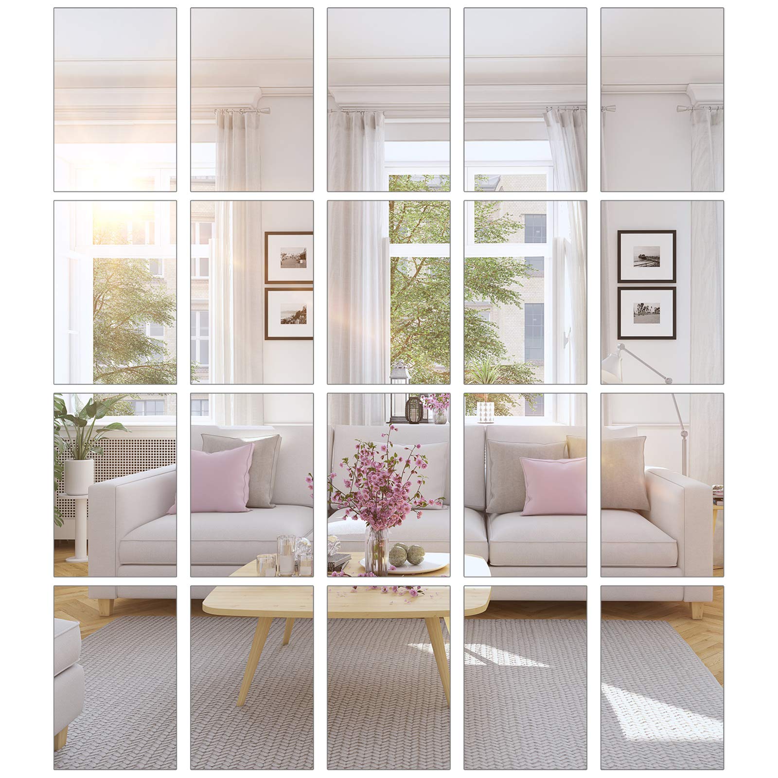 BBTO 20 Pieces Mirror Sheets Self Adhesive Non Glass Cut to Size Mirror Stickers Tiles for Wall Flexible Sticky Mirror (4x 6