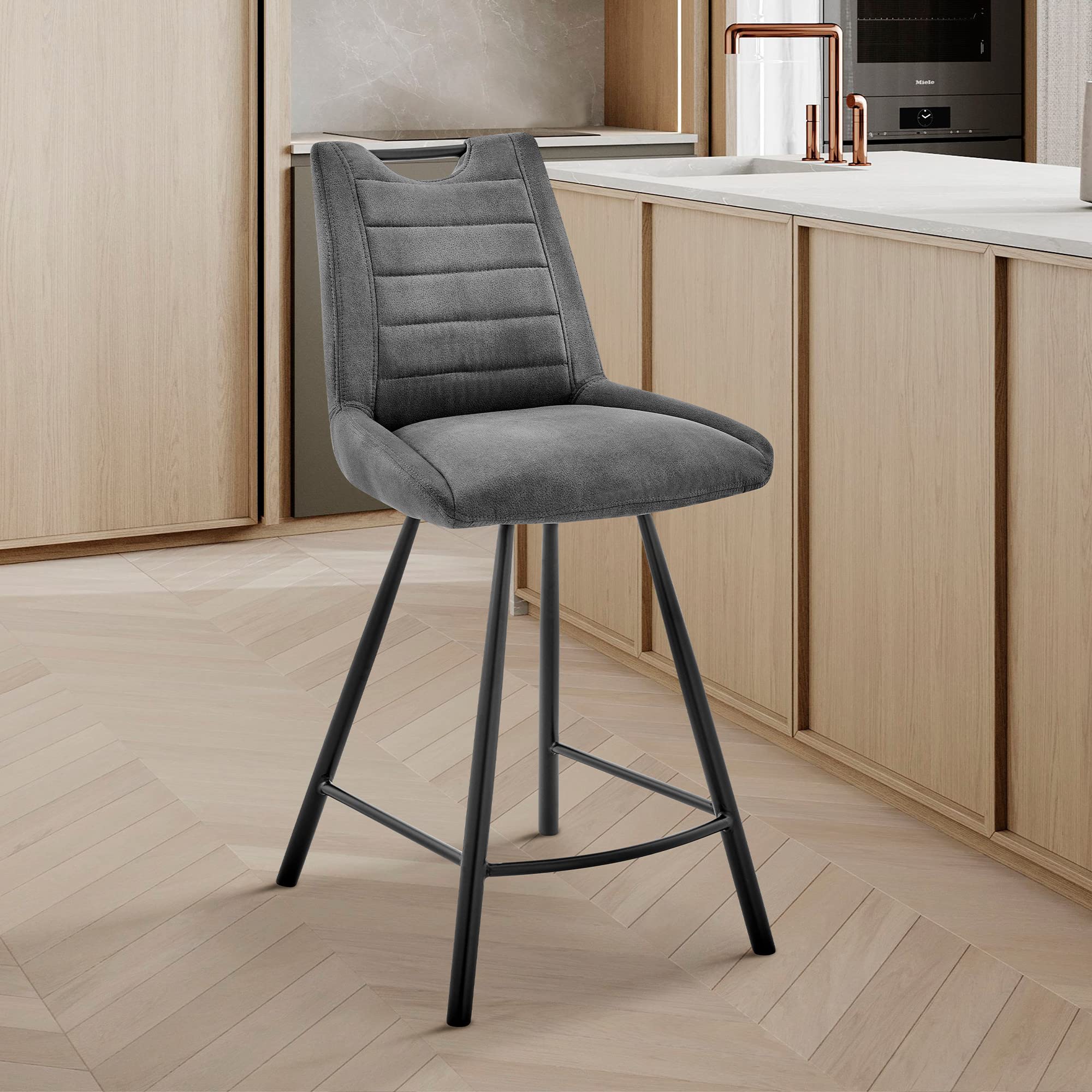 HomeRoots Charcoal Fabric+Metal 26' Gray Microfiber and Black Metal Counter Stool