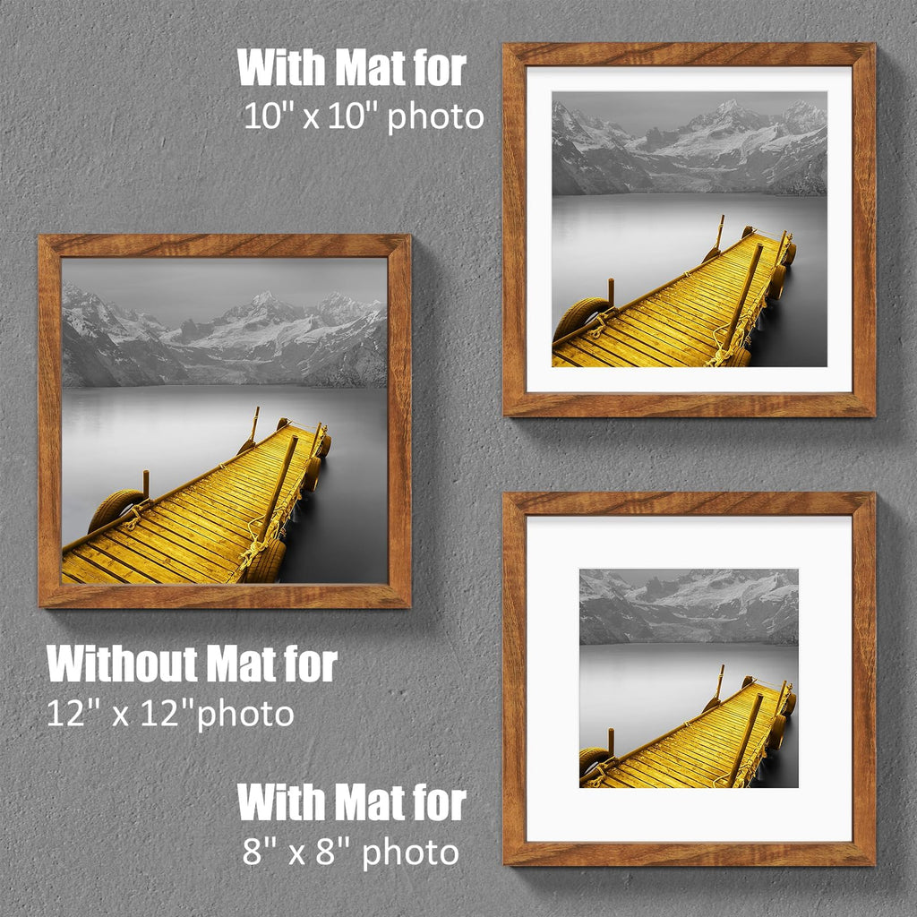 12X12 Picture Frames Solid Wood Display Pictures 10X10 Or 8X8 With Mat Or 12X12 Without Mat - 12X12 Inch Square Photo Frames Wit