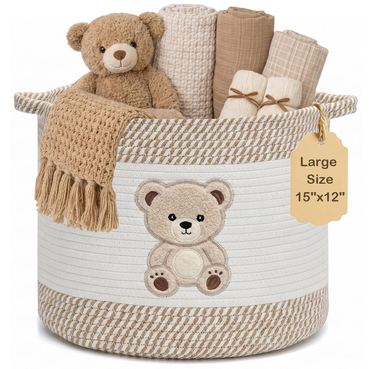 Baby Laundry Basket for Nursery, Large 15x12Tedy Bear Storage Baskets