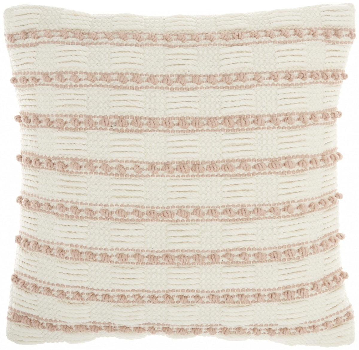 HomeRoots 60% Cotton 40% Polyester Blush and Ivory Textured Stripes Throw Pillow