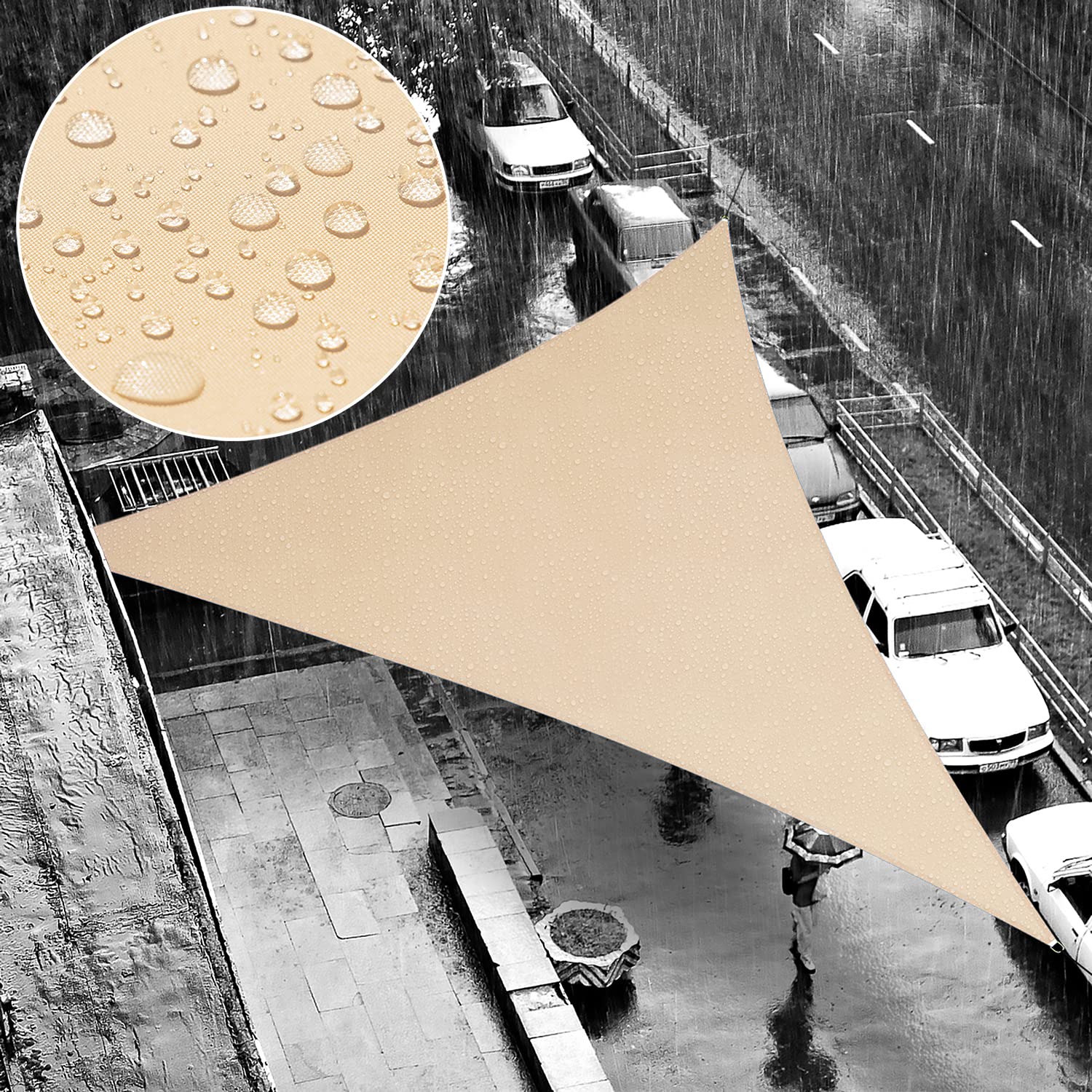Shademart 12' X 23' X 25.9' Beige Waterproof Shade Sail Beige Sun Shade Sail Triangle Custom Size Water Resistant Canopy Awning