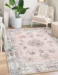 Lahome Washable 6x9 Area Rugs for Living Room, Soft Floral Pink Large Low Pile Rug for Nursery and Girls, Boho Ultra-Thin Non-Sl