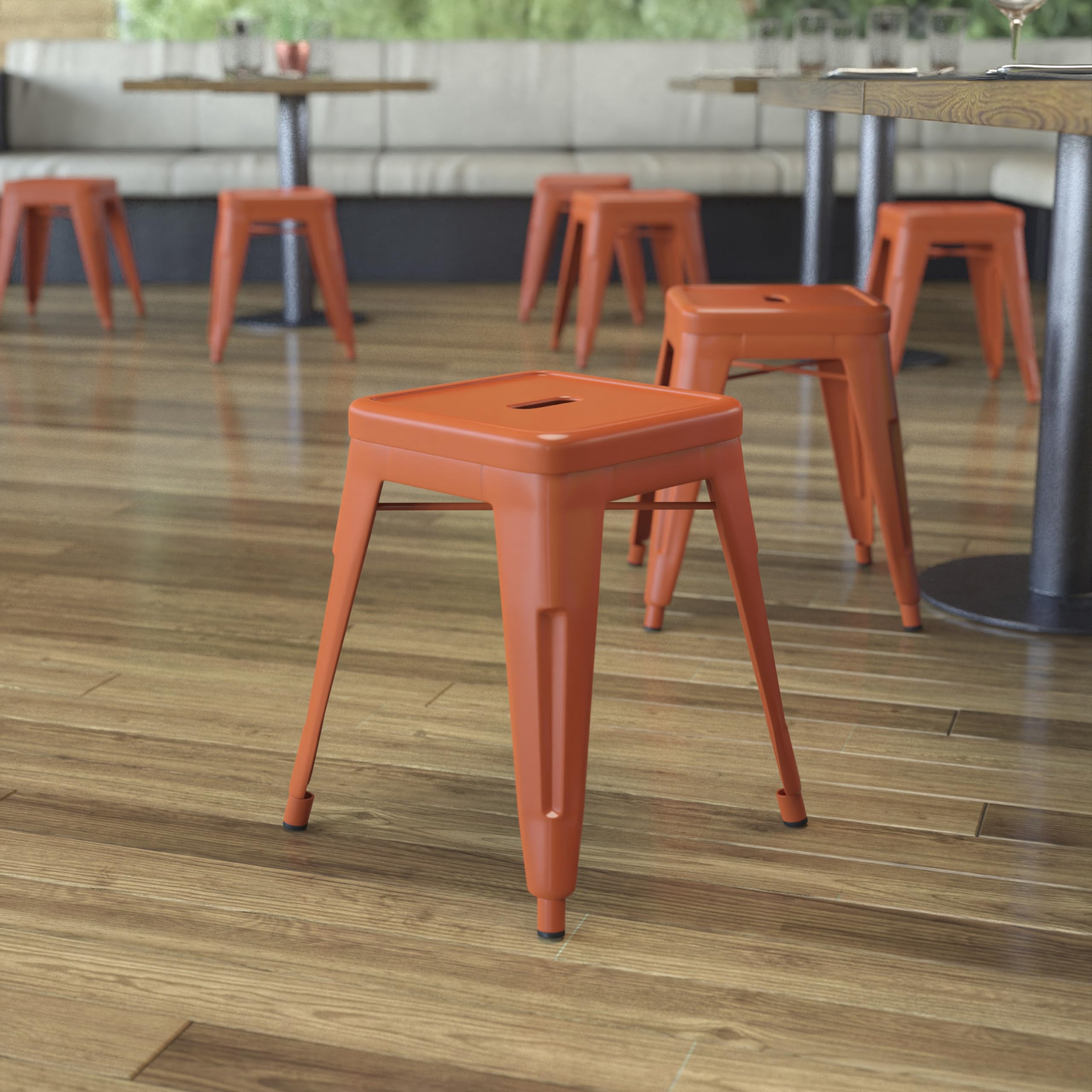 Flash Furniture Metal Dining Table Height Stool - Backless Orange Kai Commercial Grade Stool - 18 Inch Stackable Dining Chair - Set of 4