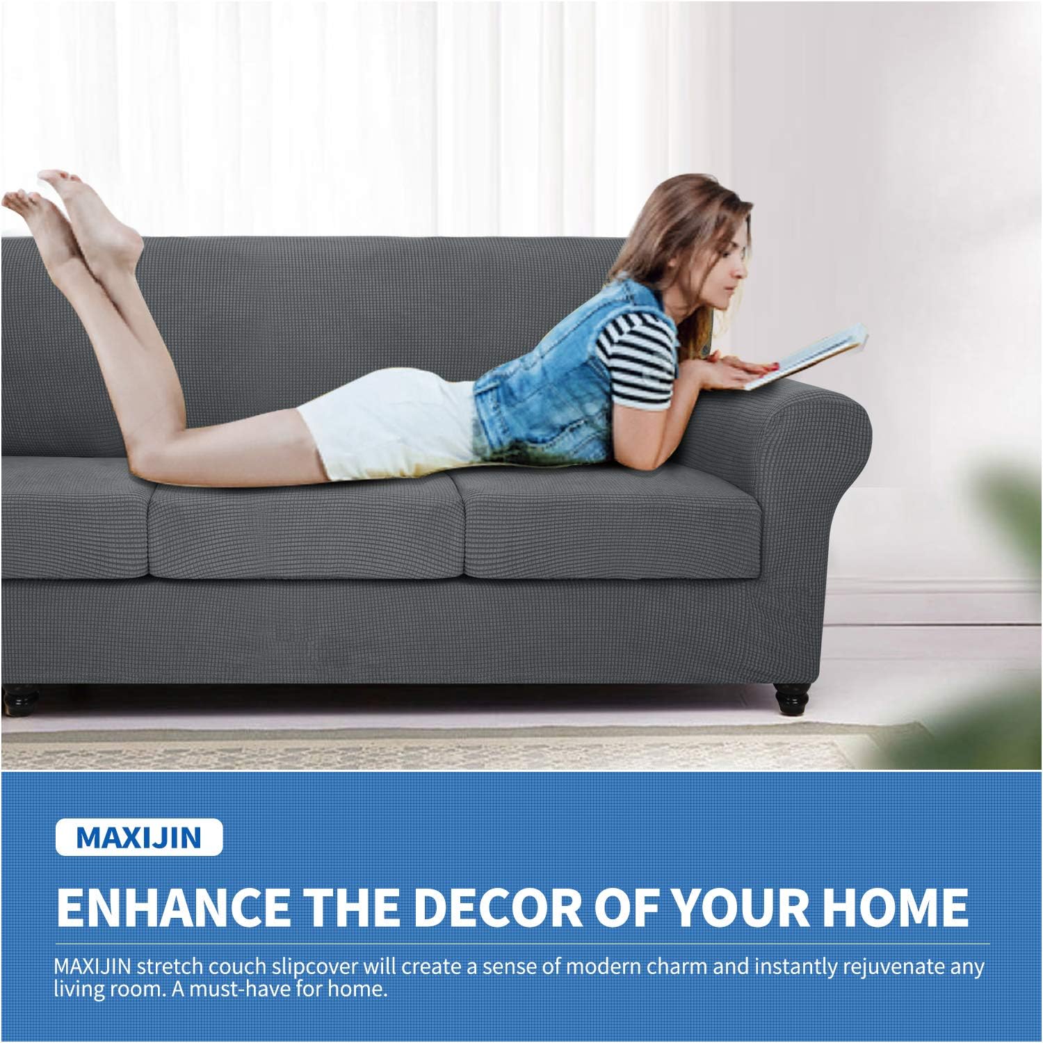 Maxijin 3 Piece Couch Covers For 2 Cushion Couch Super Stretch Loveseat Sofa Cover For Dogs Pet Proof Furniture Protector Non Sl