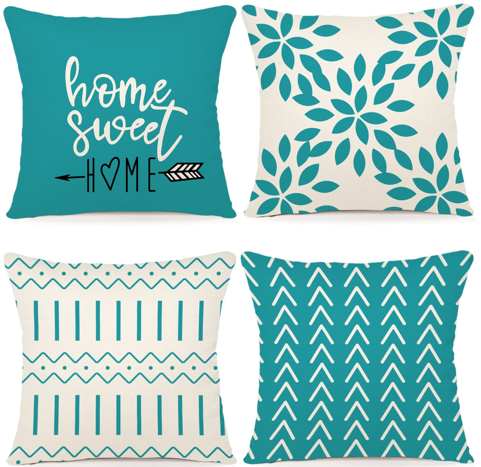 Ycoll Pillow Covers 18X18 Modern Sofa Throw Pillow Cover, Decorative Outdoor Linen Fabric Pillow Case For Couch Bed Car (Aqua Bl