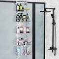 Orimade Over the Door Shower Caddy Adjustable 5 Tier Silver Grey,Bathroom Hanging Organizer Shelf Rustproof with 4 Hooks,Shower 