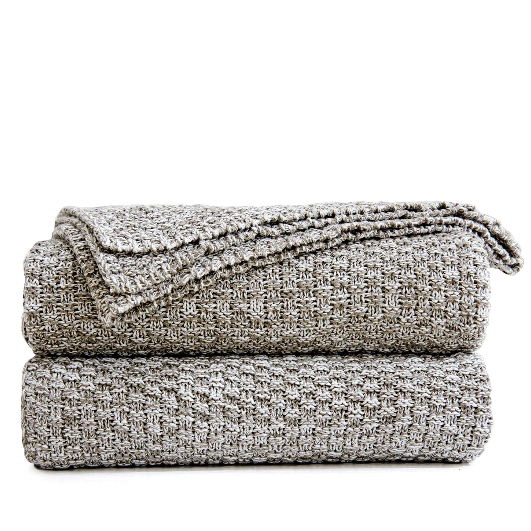 Longhui Bedding Knitted Throw Blanket For Couch, Soft, Cozy Machine Washable 100% Cotton Sofa Blanket, Heavy 2.5Lb Weight, Laund