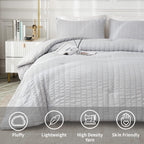 Avelom Light Gray Seersucker Twin/Twin Xl Comforter Set (68X90 Inches), 2 Pieces-100% Soft Microfiber Lightweight Comforter With 1 Pillowcase, All Season Down Alternative Comforter Set For Bedding
