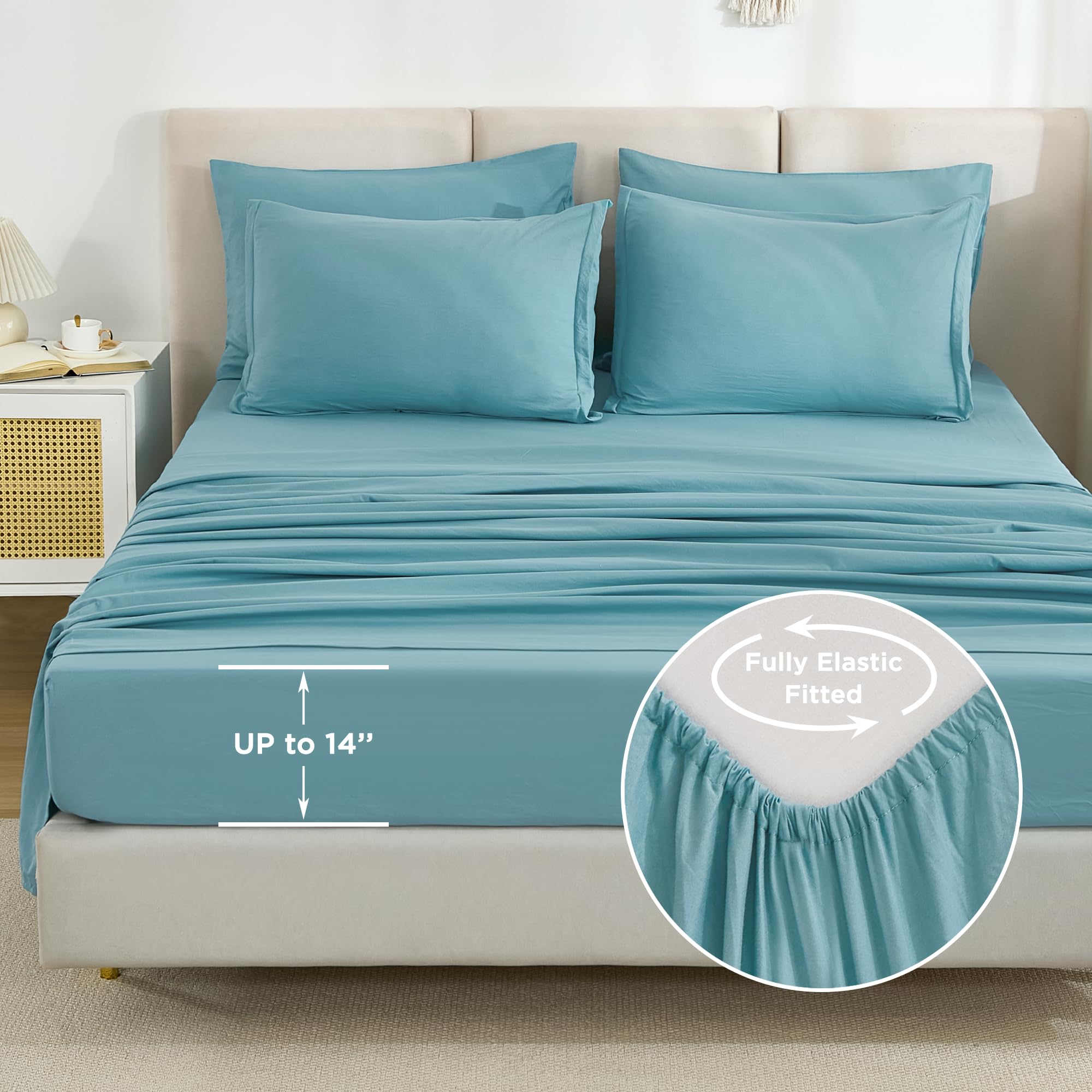 Litanika California King Comforter Set Grayish Teal - 7 Pieces Bed In A Bag Cal King Beddding Comforter Sets, Plain Lightweight