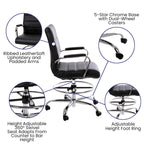 Flash Furniture Whitney Mid-Back Swivel LeatherSoft Drafting Chair with Padded Seat, Armrests, and Foot Ring, Adjustable Office Chair, Black/Chrome