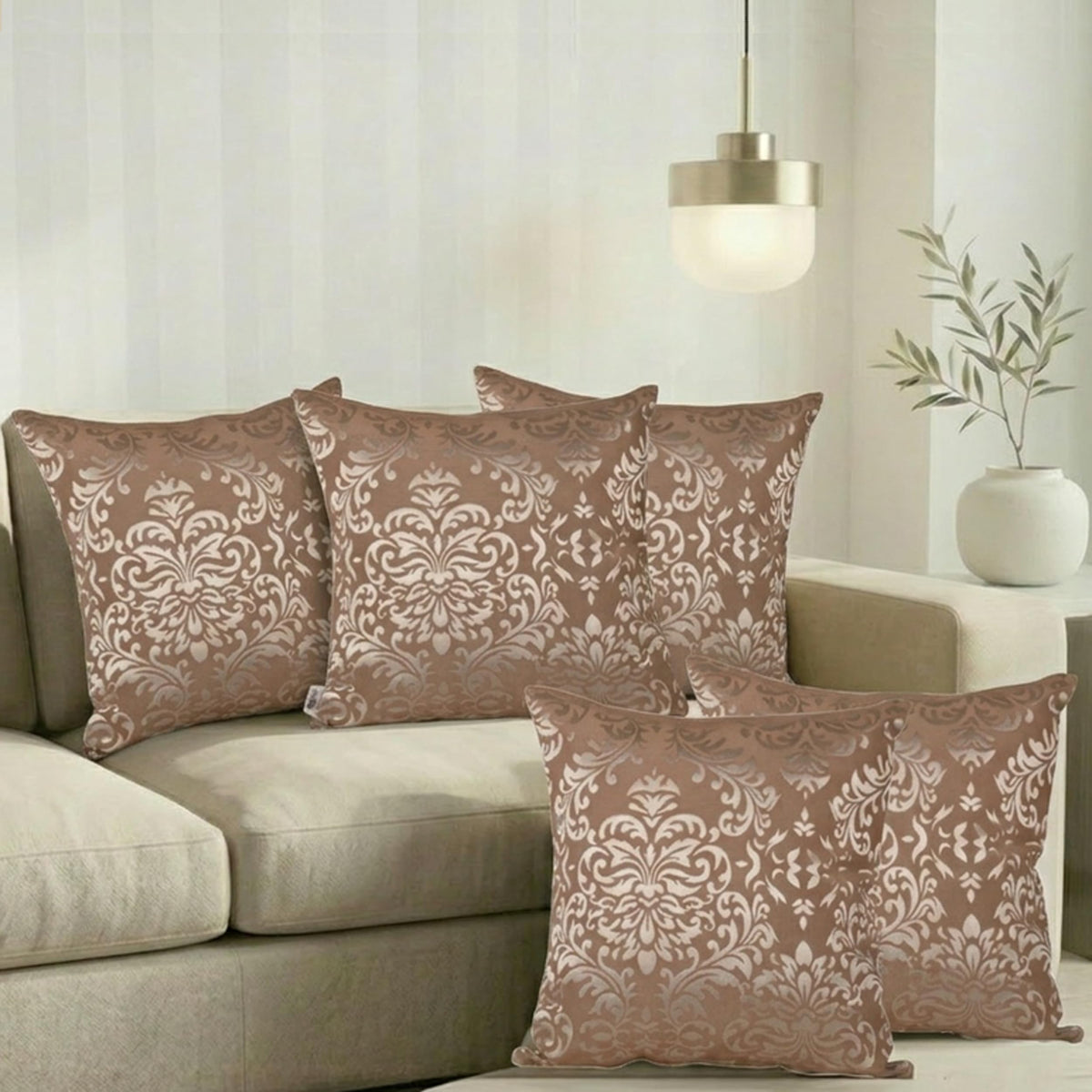 Home The Best Is For You Decorative Self Design Cotton Jacquard Cushion Covers 24X24 Inches Pack Of 5 Brown Damask Ideal For So