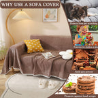 Handontime Brown Sofa Covers Slipcover Simple Couch Cover For Pet Dogs Couch Cushion Covers For L Shape Chocolate Sofa Throw Cover Machine Washable Sectional Couch Covers For Living Room, 71' X118'