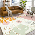 Capslpad Area Rugs 8x10, Boho Rug for Living Room, Washable Rugs, Low Pile Soft Non-Shedding, Pink Botanical Print Rug for Bedro
