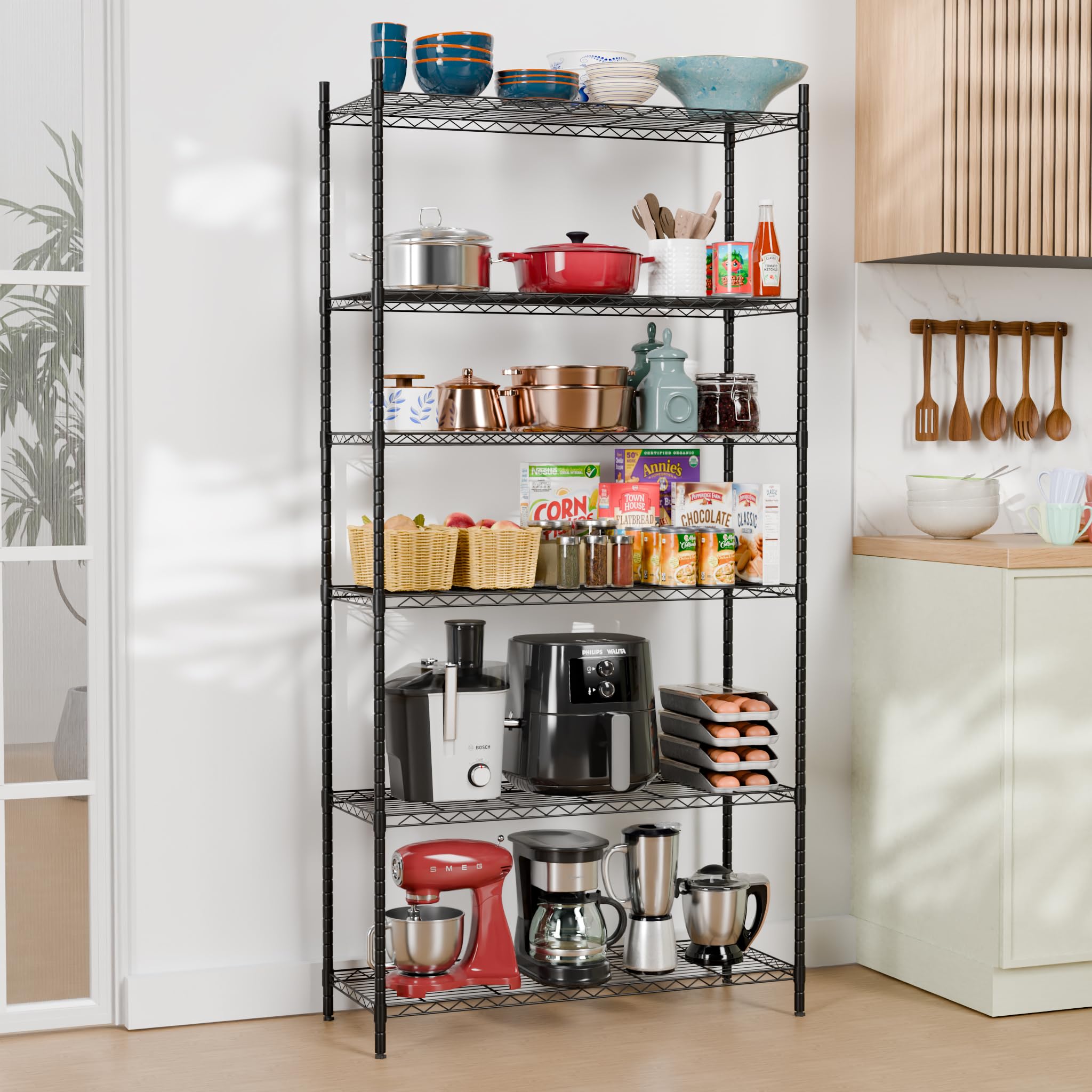 TexRo Metal Rack For Kitchen Storage  Adjustable Iron Shelf With Wheels | Heavy Duty Steel Stand For Storage Multipurpose | 6 