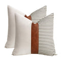 Cygnus 22X22Inches Pillow Covers Set Of 2 Farmhouse Decor Stripe Patchwork Linen Throw Pillow Covers Modern Faux Leather Covers