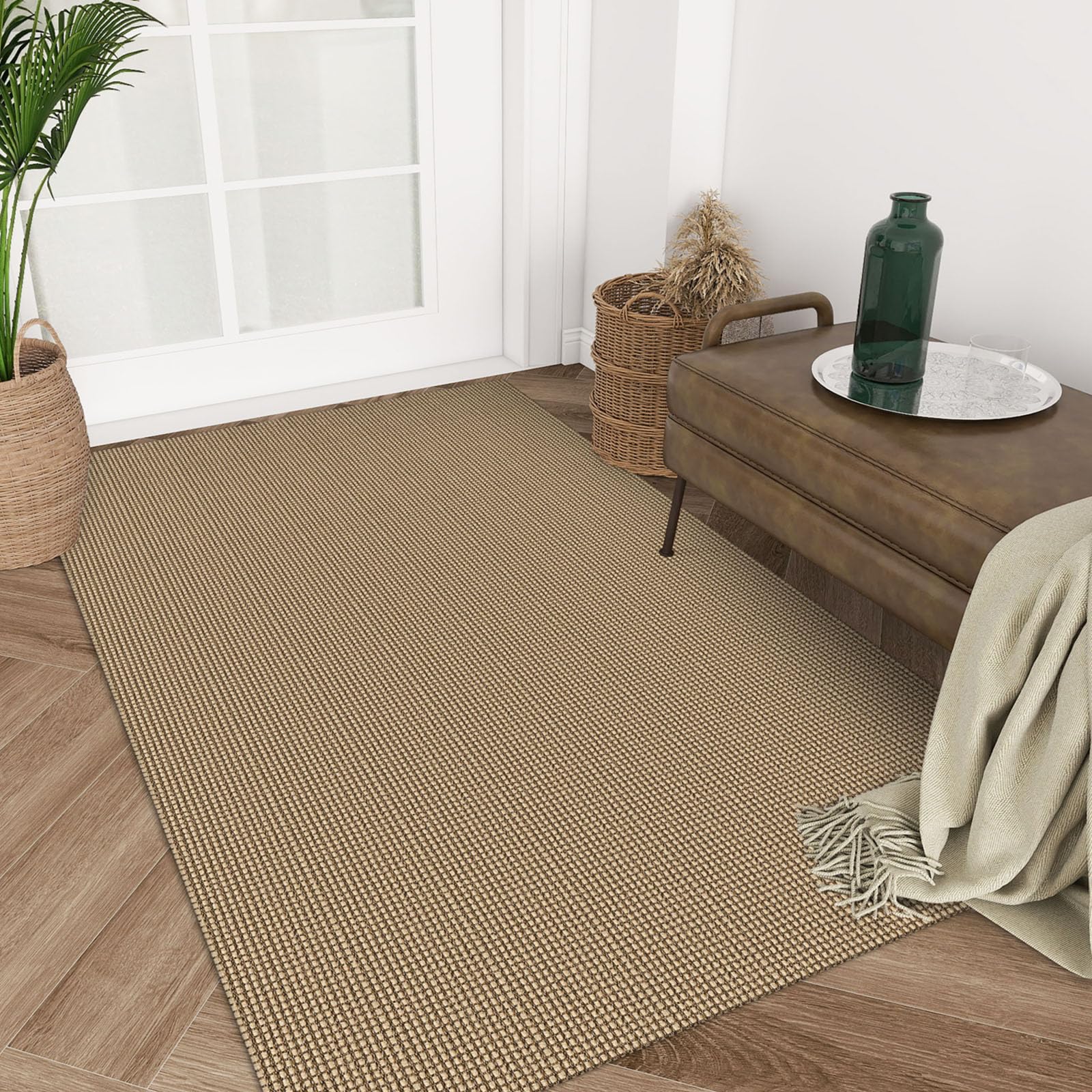 EARTHALL Boho Area Rug 3x5 Ft Washable Rugs for Entryway Natural, Braided Rubber Backed Throw Rugs Door Mat Indoor Outdoor Entra