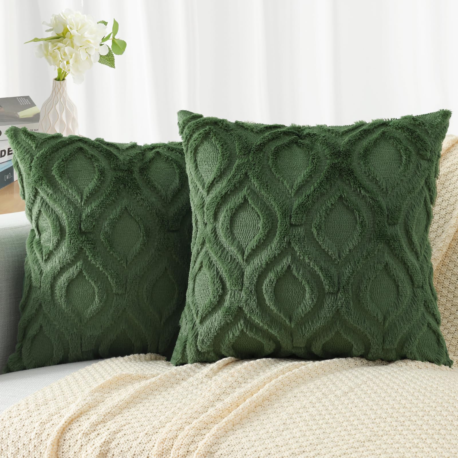 Decoruhome Christmas Decorative Throw Pillow Covers 18X18 Set Of 2, Soft Plush Faux Wool Couch Pillow Covers For Home, Forest El