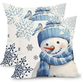 Kawani Winter Snowman Snowflake Pillow Covers 18X18 Inch Blue Christmas Throw Pillow Covers Set Of 2 Xmas Winter Holiday Pillowc