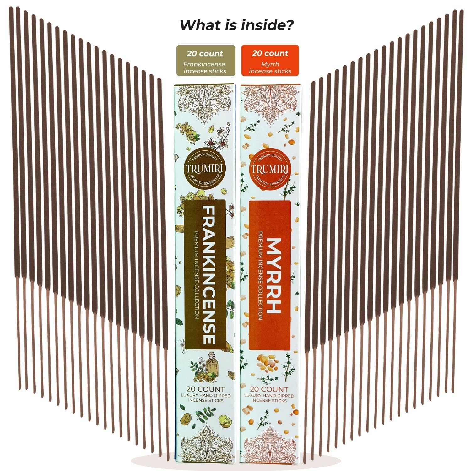 Trumiri Incense Sticks - Combo Pack Of 40 Insence-Sticks - 20 Frankincense And 20 Myrrh - Insense - Insents - Incents - Inscense