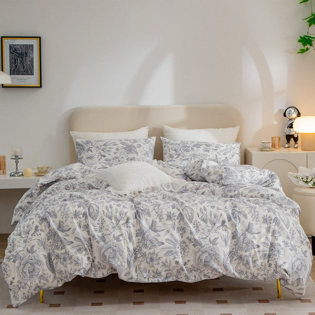 Duvet Cover Twin Flowers, Brushed Microfiber 3 Pieces Floral Bedding Set Twin, Garden Style Flower Pattern Twin Flower Duvet Cov