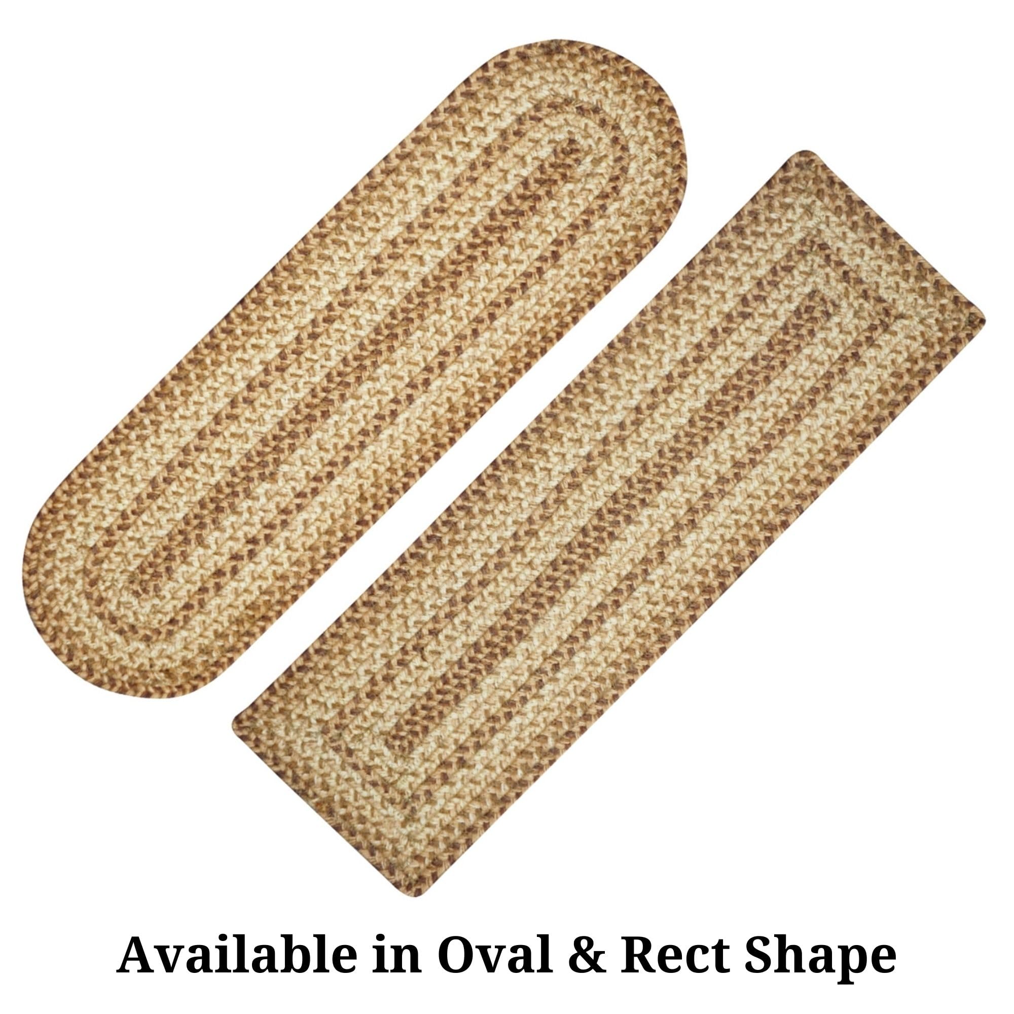 Cookie Dough Premium Jute Braided Stair Tread By Homespice 8'' X 28'' (Set Of 13) Oval Beige, Tan Reversible, Natural Jute Yarn