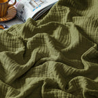 Phf 100% Cotton Muslin Throw Blanket 50' X 60', 4-Layer Lightweight And Breathable Blanket For Summer, Luxuriously Soft Gauze Throws For Couch, Natural Minimalism Style, Ideal Gift, Olive Green